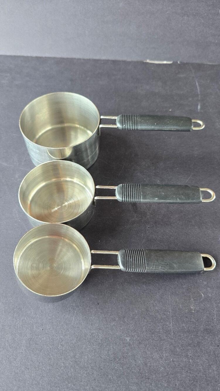 Stainless Steel Measuring Cups Set Of 3 Black Plastic Handles Kitchen Tool